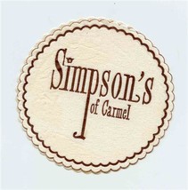 Simpson&#39;s of Carmel Paper Coaster Carmel California  - $9.90