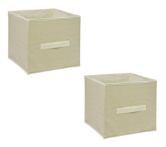 Set of 2 Tan Cream Collapsible Storage Cube Bins Containers 9x9x8 - £10.30 GBP