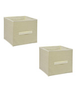 Set of 2 Tan Cream Collapsible Storage Cube Bins Containers 9x9x8 - £10.24 GBP