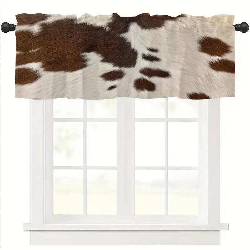 Primary image for Cowhide Farmhouse Brown & White Rod Pocket Window Valance, Modern, 54" x 18"-NEW