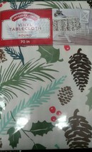 Pine cones Vinyl Table Cloth 70 in round New Holly - £23.62 GBP