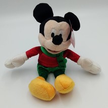 Disney Mickey Mouse Red Green Christmas 8&quot; Stuffed Animal Plush with Tag - £7.90 GBP