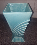 McCoy Pottery  1940&#39;s Turquoise Blue Art Deco Design Vase 9&quot; - £59.56 GBP