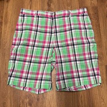 Footjoy FJ Mens Colorful Plaid Flat Front Golf Shorts Pink Green Size 38 - $31.68