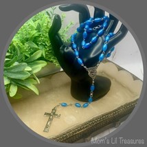 Blue Plastic Beaded Rosary 31” Catholic Christianity - £7.70 GBP