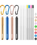 Cruise Ship Essentials,4-Pack Reusable Collapsible Stainless Steel Drink... - $18.80