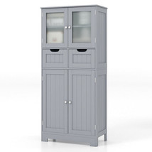 4 Door Freee-Standing Bathroom Cabinet with 2 Drawers and Glass Doors-Gray - Col - $4,158.90 MXN
