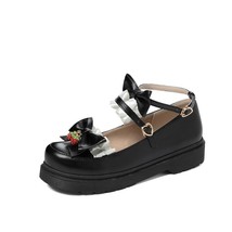 Lolita shoes women flats low round with cross straps bow cute girls princess tea - £50.16 GBP