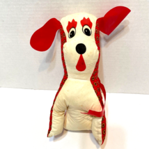 Vintage Carnival Prize Toy Stuffed Dog  Plush 1960s Kitschy Floral Red W... - $19.53