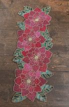 Cynthia Christmas Beaded Table Runner 36” Poinsettia New Holiday Red Green - £50.98 GBP