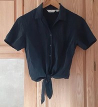 Tommy Bahama Women&#39;s Small Black Button Up Short Sleeve Silk Shirt Tie F... - £11.67 GBP