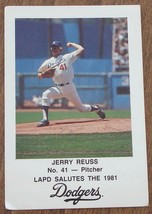 Jerry Reuss, Dodgers, #41, Lapd Salutes Baseball Card, Good Condition - $2.96