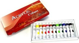 12 Color Acrylic Paint Set 12 Ml Tubes Artist Draw Painting Rainbow Pigment NEW - £11.03 GBP