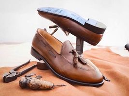 New handmade cowhide leather shoes, Men Brown Loafers for summer season - £119.89 GBP