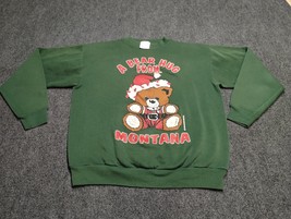 Vintage Christmas Sweater Adult Medium Green Teddy Bear Hug Montana 90s ... - $22.99