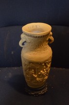 Large Signed Vintage Chinese Soapstone Vase with Two 3D Scenes - £15.68 GBP