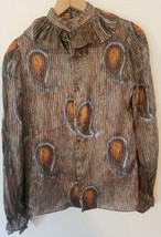 Vintage 60s 70s Christian Rupert women Size 6 blouse top Paisley Gold DE... - £12.42 GBP