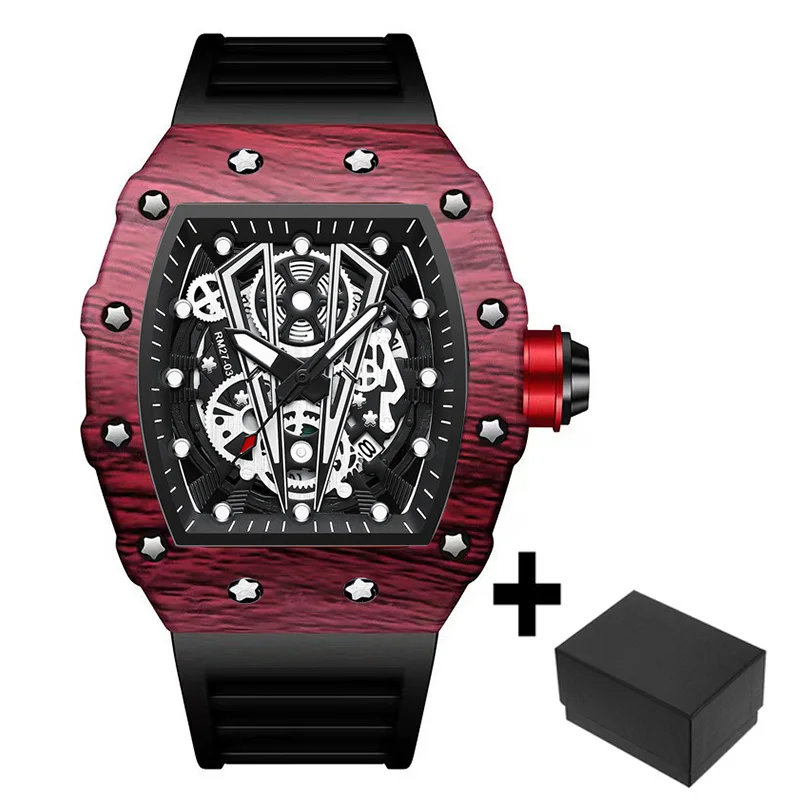 Dropshipping Tonneau Big Watches For Men Fashion Sport Red Rubber Strap ... - £27.58 GBP