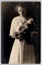RPPC Lovely Woman With Flowers Edwardian Postcard Q27 - $8.95