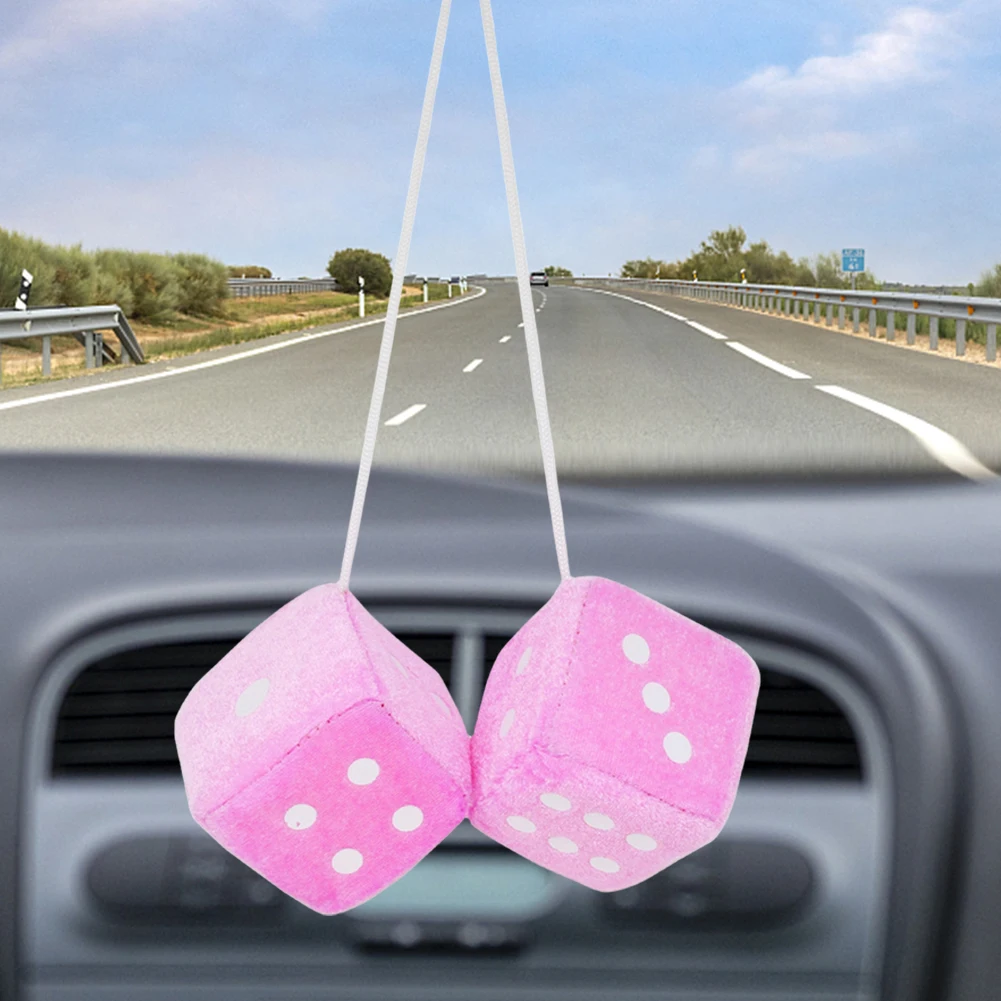  funny plush dice model decoration rearview mirrors styling fuzzy dice hanging ornament thumb200
