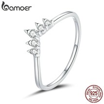 Ling silver crown ring finger rings for women vintage retro stackable rings band silver thumb200