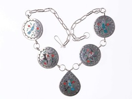 Vintage Navajo Raymond Boyd Sterling Inlaid birds necklace - £541.05 GBP