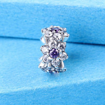 925 Sterling Silver Forget Me Not Spacer with Purple Cz Charm Bead - £11.68 GBP