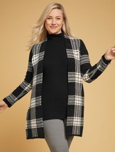 Talbots Sz XL Open Front Cardigan Sweater Plaid Black White Long Sleeves - $66.91