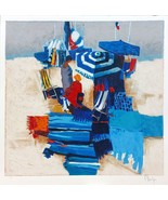Claude Fauchere, Family at Beach Signed Numbered Colored Lithograph 63.5... - $133.40