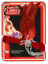Red Charleston Flapper Headband w/ Red Plume Halloween Costume Accessory - £3.01 GBP