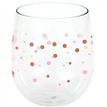Gold Dots 14 oz Stemless Plastic Wine Glasses Bridal Wedding Birthday Decoration - £31.63 GBP