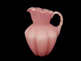 Fenton Rose Satin Pitcher, 5 1/2&quot;, Ribbed Melon Body, Vintage 1970s, #7464-RS - £23.03 GBP