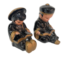 Asian Boy And Girl Salt And Pepper Shaker Set Ceramic Vintage Nicely Rep... - $10.68