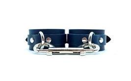 Bondage Blue Leather Mona Handcuffs with Silver Hardware, BDSM Cuffs, Wr... - £63.80 GBP