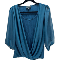 AB Studio Blouse Top Blue Sheer Long Sleeve Shirt Size Medium - £11.27 GBP