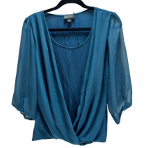 AB Studio Blouse Top Blue Sheer Long Sleeve Shirt Size Medium - £10.79 GBP