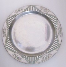 WILTON Metal Serving Tray Dish Platter Round Southwest Green Teal Trim 14.25&quot; - £35.01 GBP