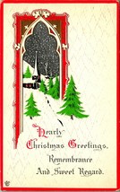 Church Steeple Winter Scene Window Christmas Greetings Embossed 1915 Postcard - £6.37 GBP
