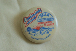 New Vintage Vanderzicht Dairy Whitinsville Mass. Mini Tin Metal Badge Pi... - $5.89
