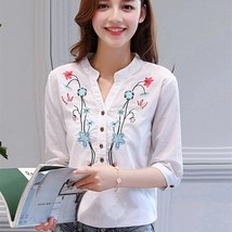 New Cotton Linen V-Neck Women Blouse Shirt Summer Half Sleeved Fashion White OL  - £40.12 GBP