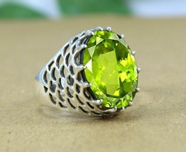 925 Sterling Silver 2.80Ct Oval Cut Simulated  Green Peridot  Birthday Ring Men - £123.22 GBP