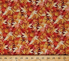 Cotton Fall Leaves Leaf Autumn Natural Treasures Orange Fabric Print BTY D512.55 - £11.12 GBP