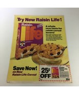 VTG Retro 1985 Quaker Raisin Life Cereals Oat Biscuits Print Ad Coupon - $18.95