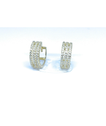 ADIRFINE 14K Solid Gold 3 Row CZ Prong Setting Huggie Hoop Earrings - $449.99