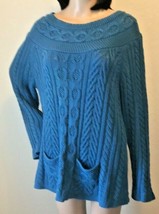 Preswick &amp; Moore Women’s Cable Knit Sweater Size 2X Blue 2 Front Pockets - £14.52 GBP