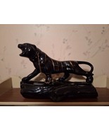 Vintage Large Black Ceramic Panther Cat Statue/planter Green Eyes Gold C... - $63.11