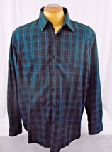 Tasso Elba Extra Large Green Checked  Cotton  Long Sleeve Dress Shirt - $13.85