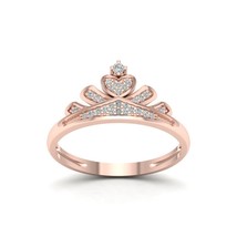10K Rose Gold 0.10Ct Natural Diamond Queen Crown Fashion Ring - £193.01 GBP
