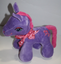 Valentines Happy People Little Pony Purple Pink Horse 10&quot; Heart Bow Toy Plush - £27.50 GBP