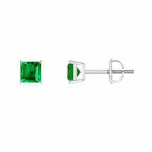 Emerald Square Solitaire Stud Earrings for Women in 14K Gold (Grade-AAA , 4MM) - £963.89 GBP
